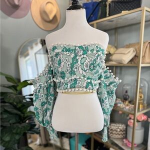 Pom Pom floral off the shoulder crop top